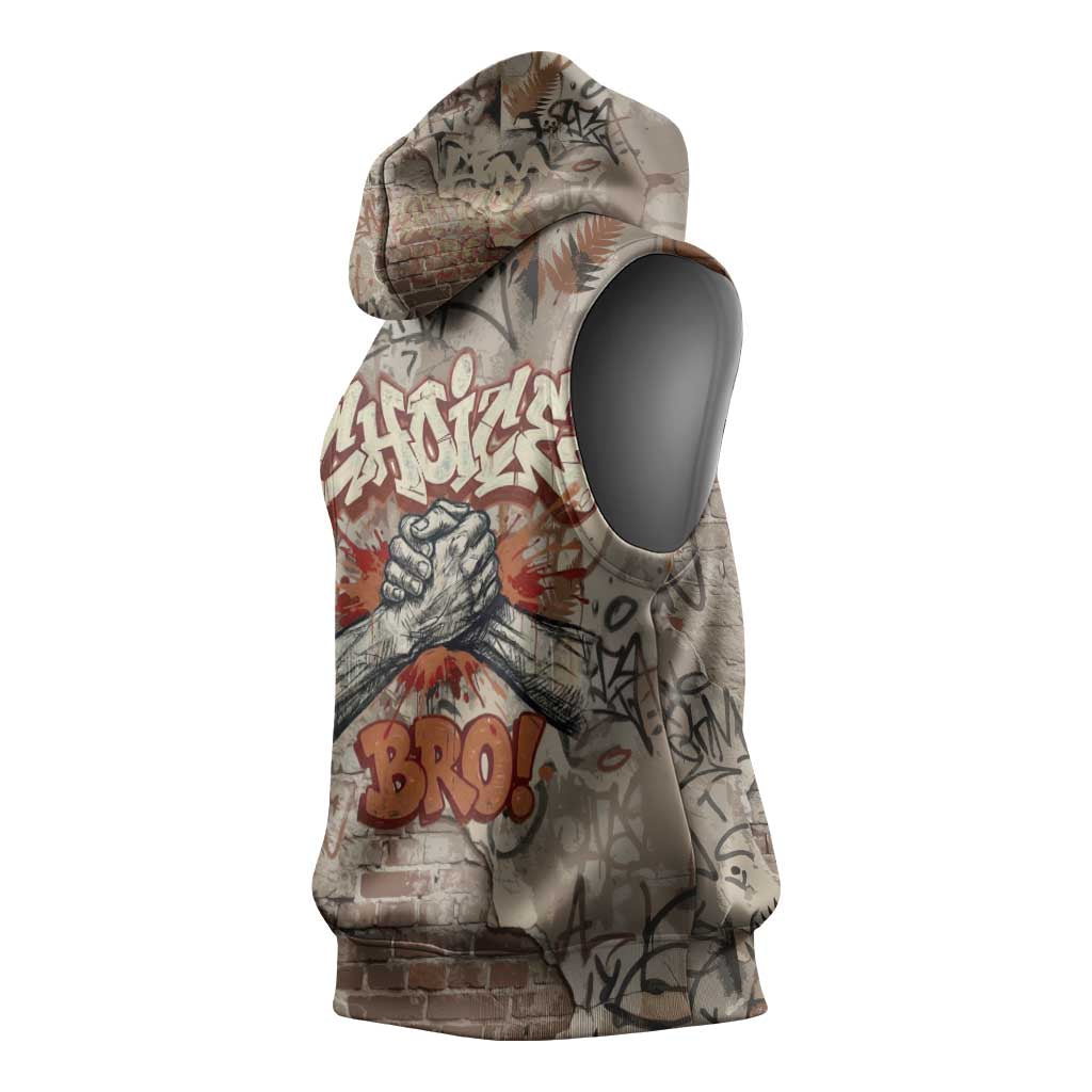 Choice Bro Graffiti Handshake Sleeveless Hoodie New Zealand Slang Fern Brick Wall and Urban Street Art