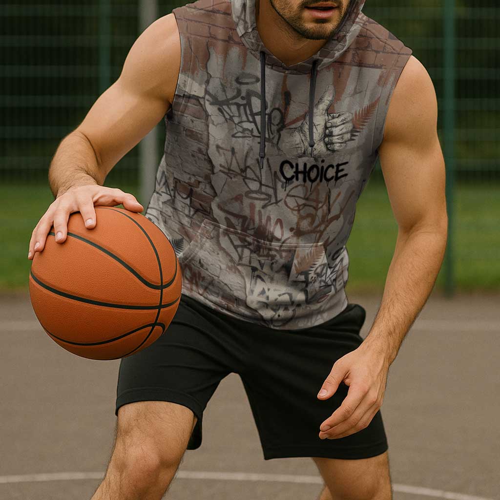 Choice Bro Graffiti Handshake Sleeveless Hoodie New Zealand Slang Fern Brick Wall and Urban Street Art