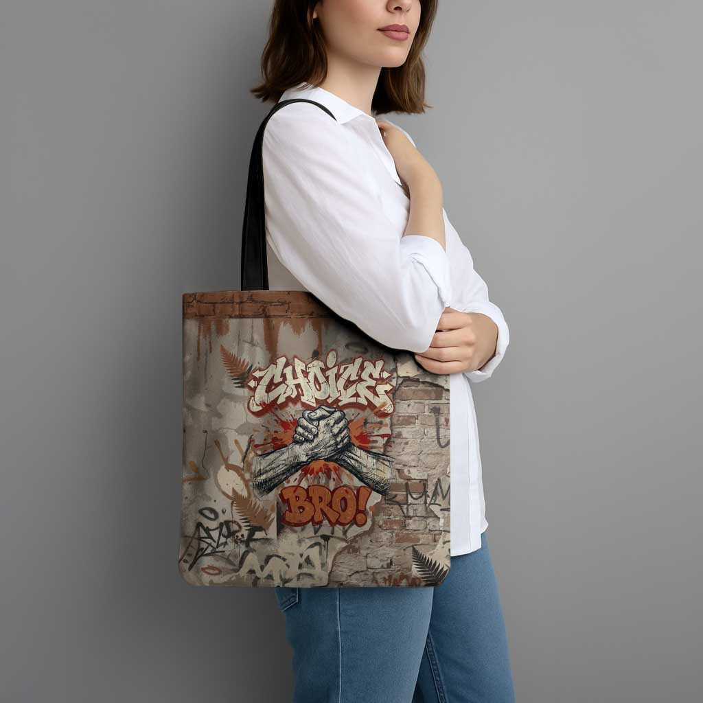 Choice Bro Graffiti Handshake Tote Bag New Zealand Slang Fern Brick Wall and Urban Street Art