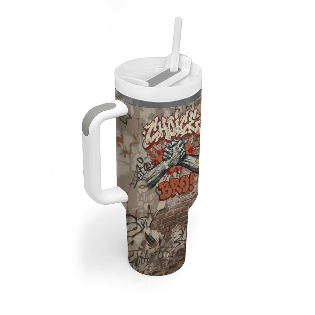 Choice Bro Graffiti Handshake Tumbler With Handle New Zealand Slang Fern Brick Wall and Urban Street Art