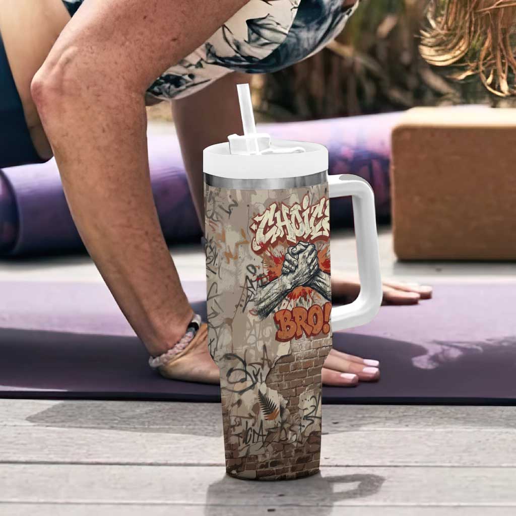 Choice Bro Graffiti Handshake Tumbler With Handle New Zealand Slang Fern Brick Wall and Urban Street Art