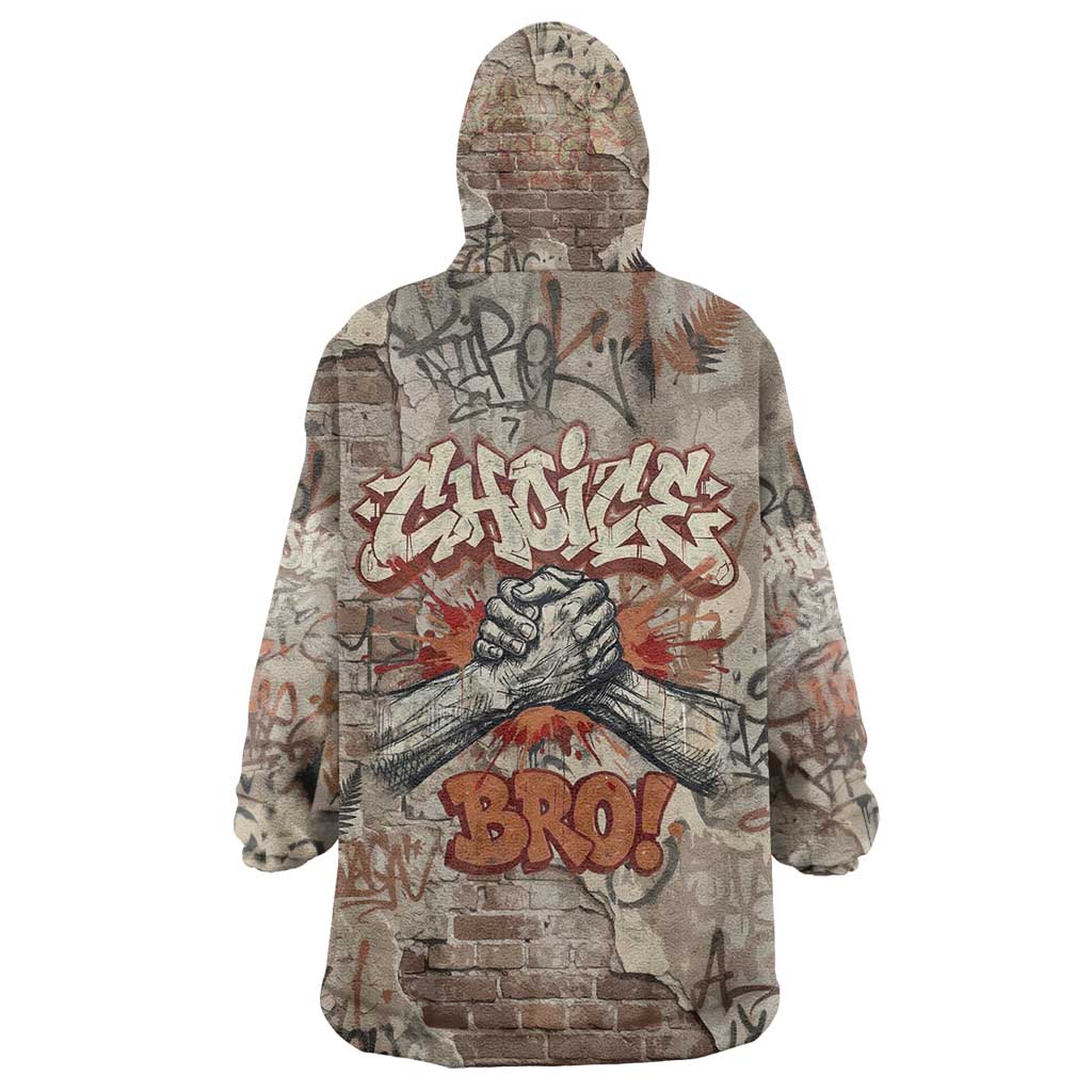 Choice Bro Graffiti Handshake Wearable Blanket Hoodie New Zealand Slang Fern Brick Wall and Urban Street Art