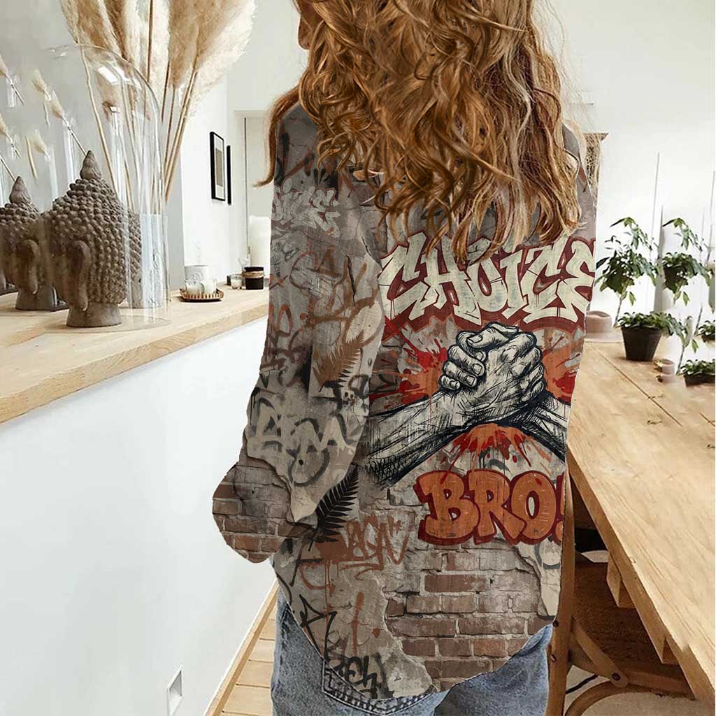Choice Bro Graffiti Handshake Women Casual Shirt New Zealand Slang Fern Brick Wall and Urban Street Art