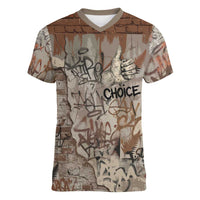 Choice Bro Graffiti Handshake Women V-Neck T-Shirt New Zealand Slang Fern Brick Wall and Urban Street Art