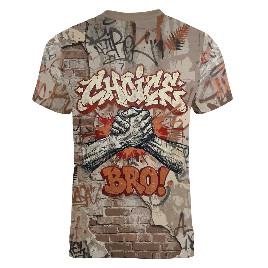 Choice Bro Graffiti Handshake Women V-Neck T-Shirt New Zealand Slang Fern Brick Wall and Urban Street Art