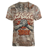 Choice Bro Graffiti Handshake Women V-Neck T-Shirt New Zealand Slang Fern Brick Wall and Urban Street Art
