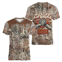 Choice Bro Graffiti Handshake Women V-Neck T-Shirt New Zealand Slang Fern Brick Wall and Urban Street Art