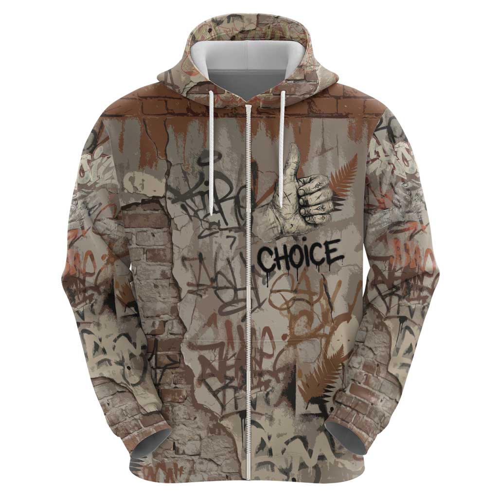 Choice Bro Graffiti Handshake Zip Hoodie New Zealand Slang Fern Brick Wall and Urban Street Art