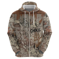 Choice Bro Graffiti Handshake Zip Hoodie New Zealand Slang Fern Brick Wall and Urban Street Art