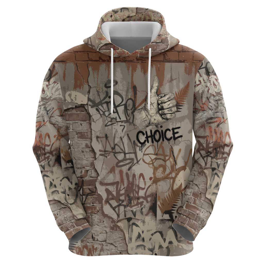 Choice Bro Graffiti Handshake Zip Hoodie New Zealand Slang Fern Brick Wall and Urban Street Art
