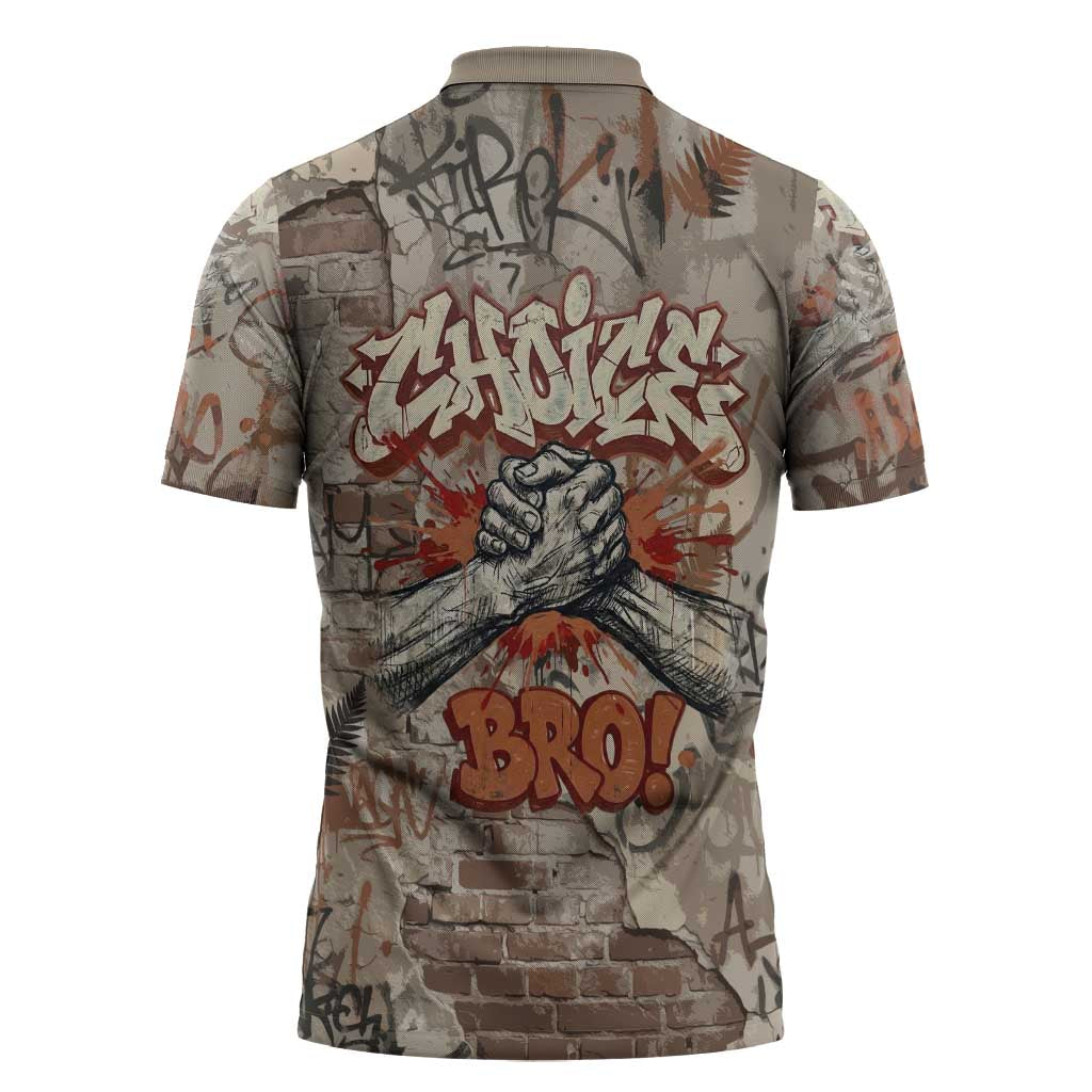 Choice Bro Graffiti Handshake Zipper Polo Shirt New Zealand Slang Fern Brick Wall and Urban Street Art