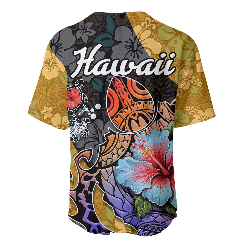 Hawaii Polynesian Baseball Jersey Turtles and Hibiscus Flower Gradient Pattern TS04 - Polynesian Pride