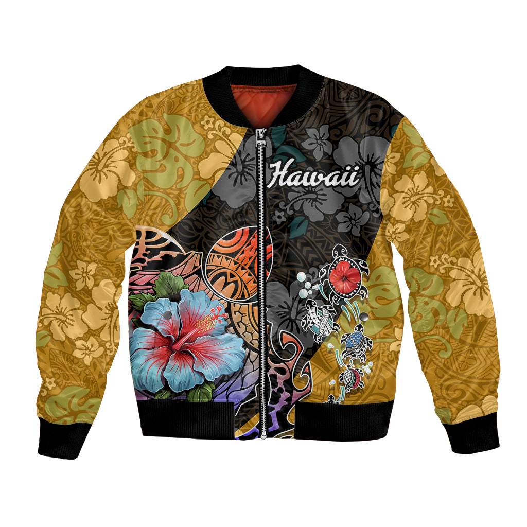 Hawaii Polynesian Bomber Jacket Turtles and Hibiscus Flower Gradient Pattern TS04 Unisex Multicolor - Polynesian Pride