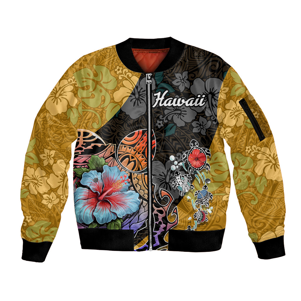 Hawaii Polynesian Sleeve Zip Bomber Jacket Turtles and Hibiscus Flower Gradient Pattern TS04 Unisex Multicolor - Polynesian Pride
