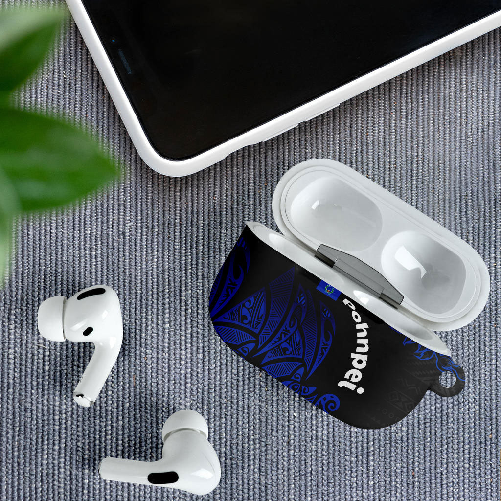 Pohnpei Federated States Of Micronesia AirPods Case Polynesian Tribal Heritage Art With Blue Island Tattoo Patterns