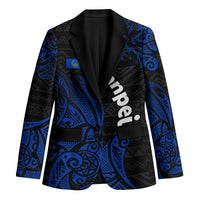 Pohnpei Federated States Of Micronesia Blazer Polynesian Tribal Heritage Art With Blue Island Tattoo Patterns