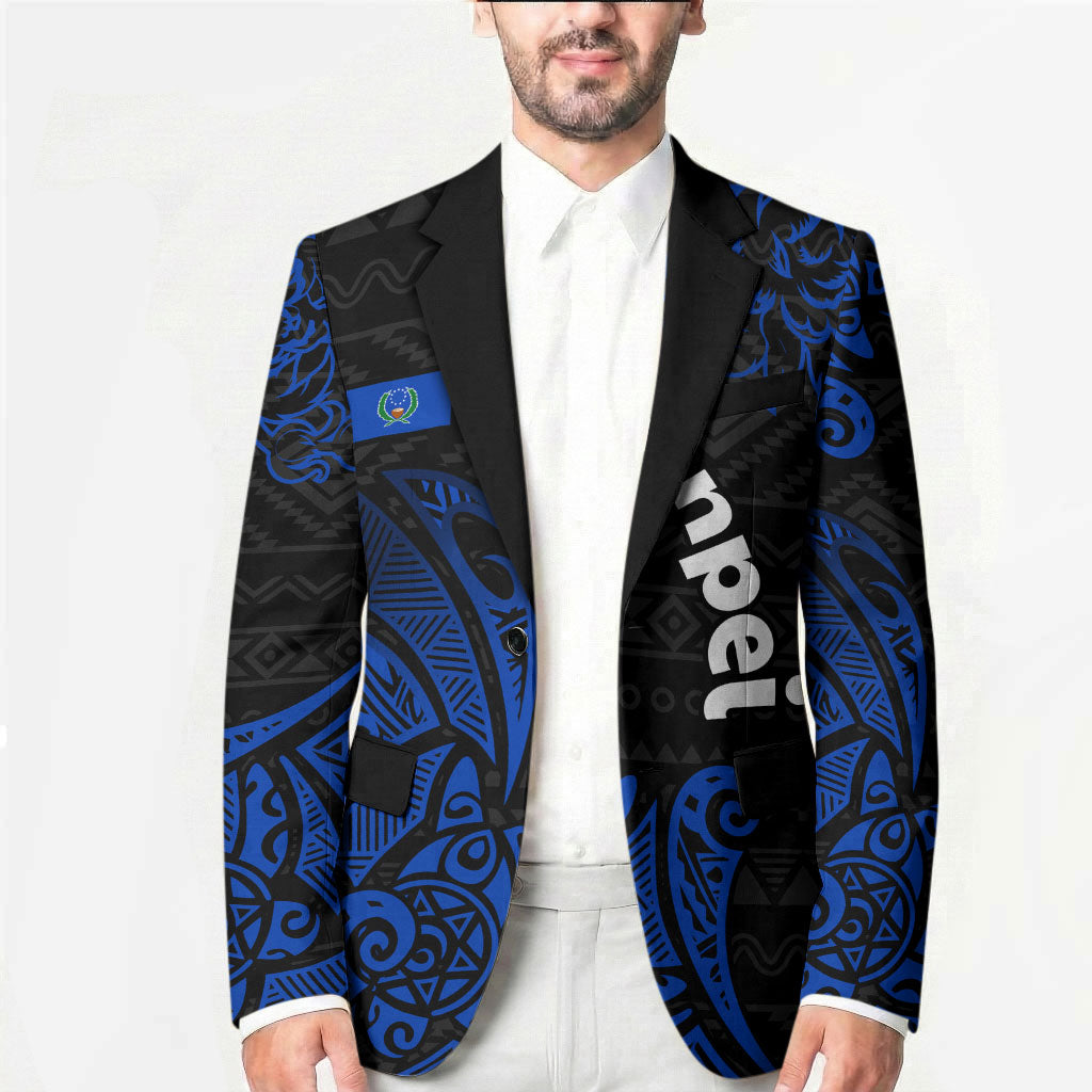 Pohnpei Federated States Of Micronesia Blazer Polynesian Tribal Heritage Art With Blue Island Tattoo Patterns