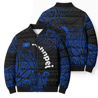 Pohnpei Federated States Of Micronesia Bomber Puffer Jacket Polynesian Tribal Heritage Art With Blue Island Tattoo Patterns
