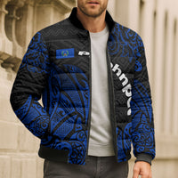 Pohnpei Federated States Of Micronesia Bomber Puffer Jacket Polynesian Tribal Heritage Art With Blue Island Tattoo Patterns