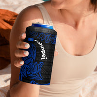 Pohnpei Federated States Of Micronesia 4 in 1 Can Cooler Tumbler Polynesian Tribal Heritage Art With Blue Island Tattoo Patterns