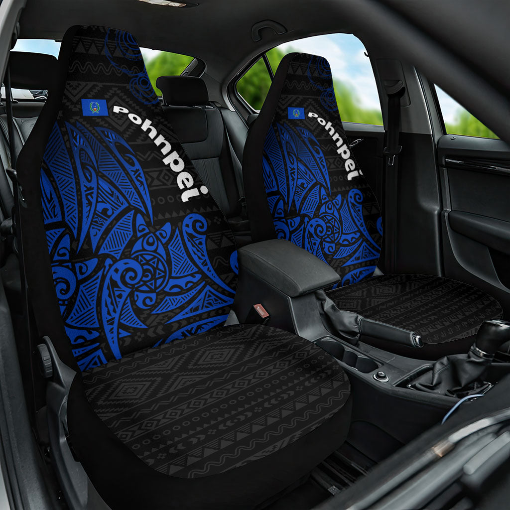 Pohnpei Federated States Of Micronesia Car Seat Cover Polynesian Tribal Heritage Art With Blue Island Tattoo Patterns