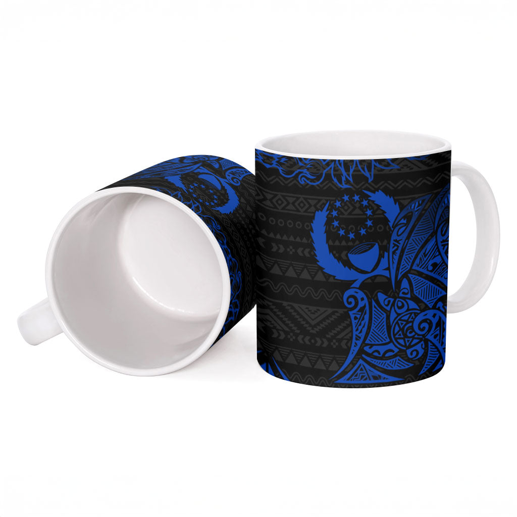 Pohnpei Federated States Of Micronesia Ceramic Mug Polynesian Tribal Heritage Art With Blue Island Tattoo Patterns