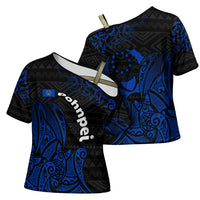 Pohnpei Federated States Of Micronesia Cross Shoulder Shirt Polynesian Tribal Heritage Art With Blue Island Tattoo Patterns