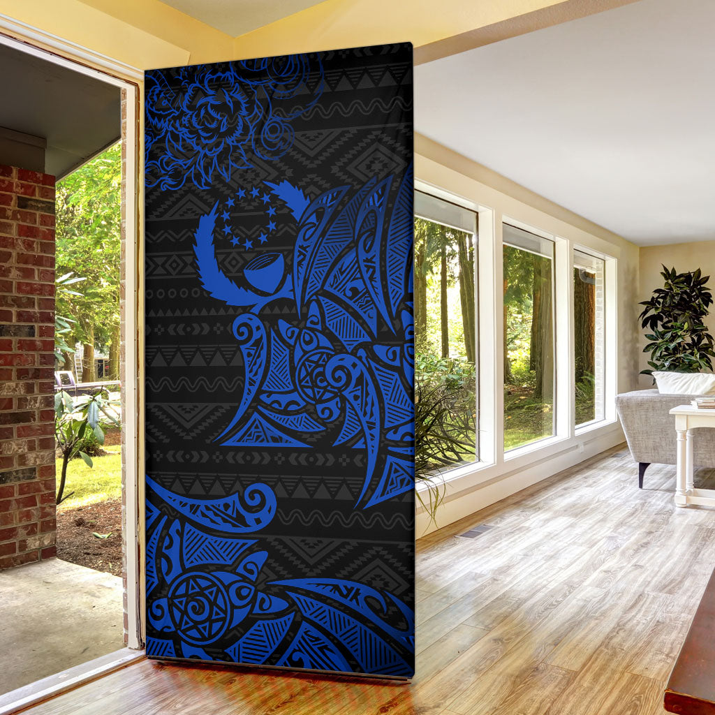 Pohnpei Federated States Of Micronesia Door Cover Polynesian Tribal Heritage Art With Blue Island Tattoo Patterns