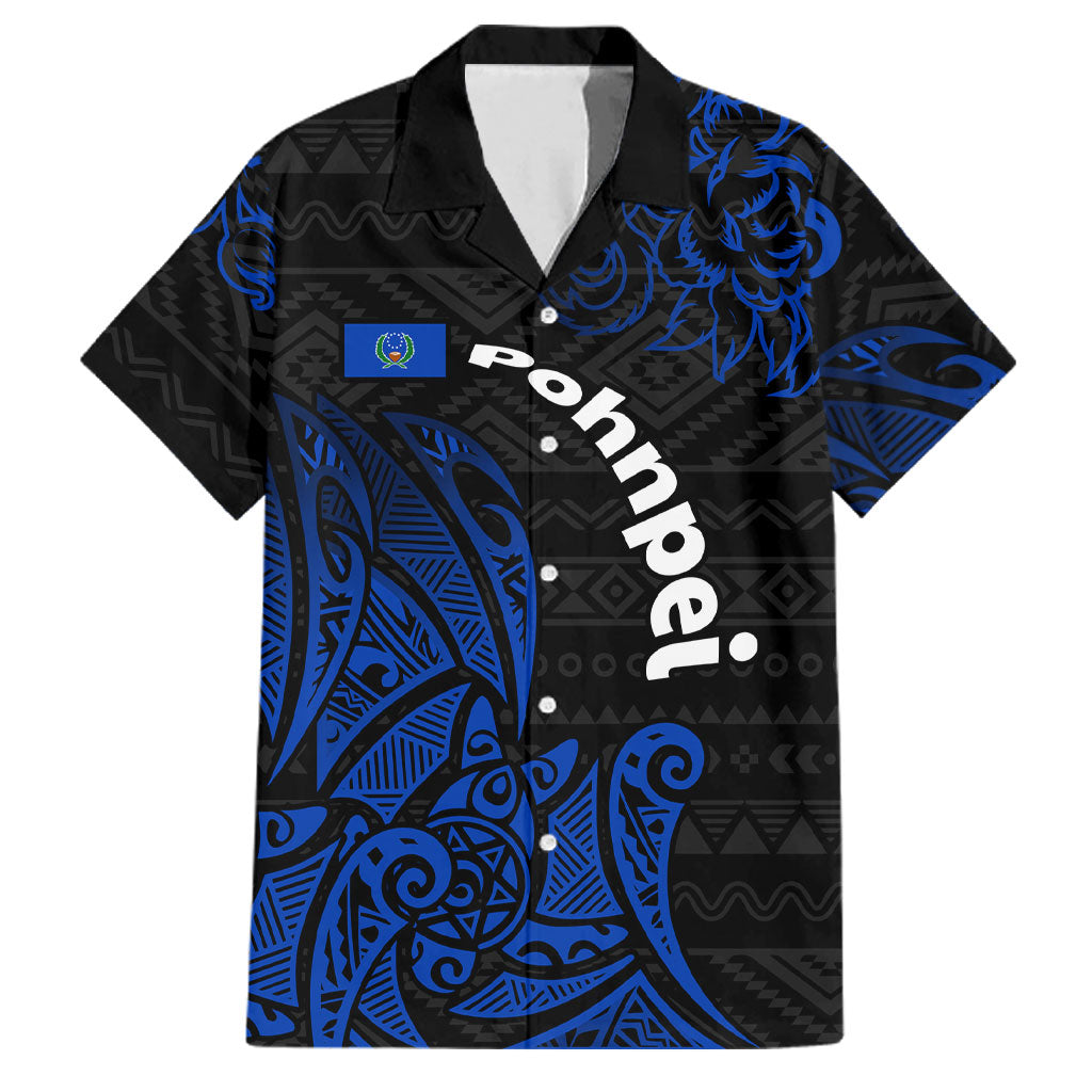 Pohnpei Federated States Of Micronesia Family Matching Puletasi and Hawaiian Shirt Polynesian Tribal Heritage Art With Blue Island Tattoo Patterns