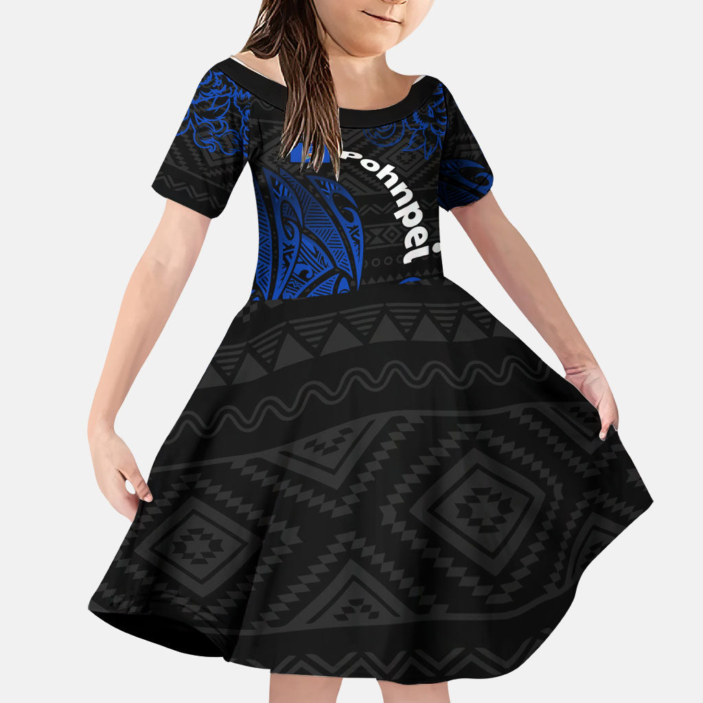 Pohnpei Federated States Of Micronesia Family Matching Short Sleeve Bodycon Dress and Hawaiian Shirt Polynesian Tribal Heritage Art With Blue Island Tattoo Patterns