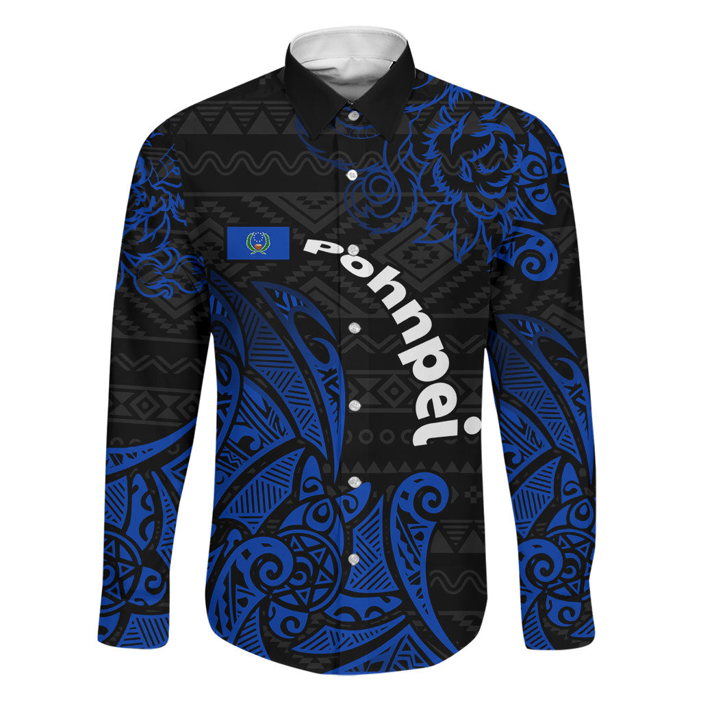 Pohnpei Federated States Of Micronesia Family Matching Short Sleeve Bodycon Dress and Hawaiian Shirt Polynesian Tribal Heritage Art With Blue Island Tattoo Patterns