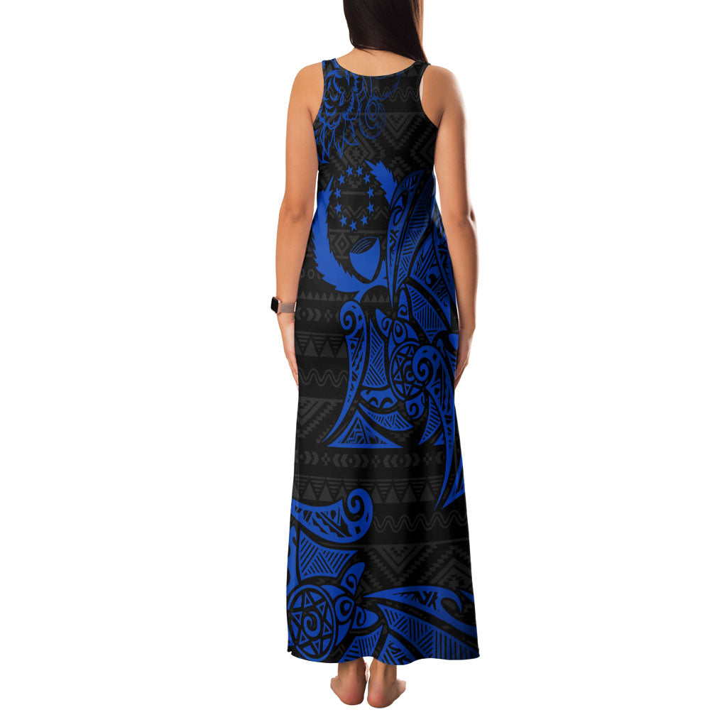 Pohnpei Federated States Of Micronesia Family Matching Tank Maxi Dress and Hawaiian Shirt Polynesian Tribal Heritage Art With Blue Island Tattoo Patterns