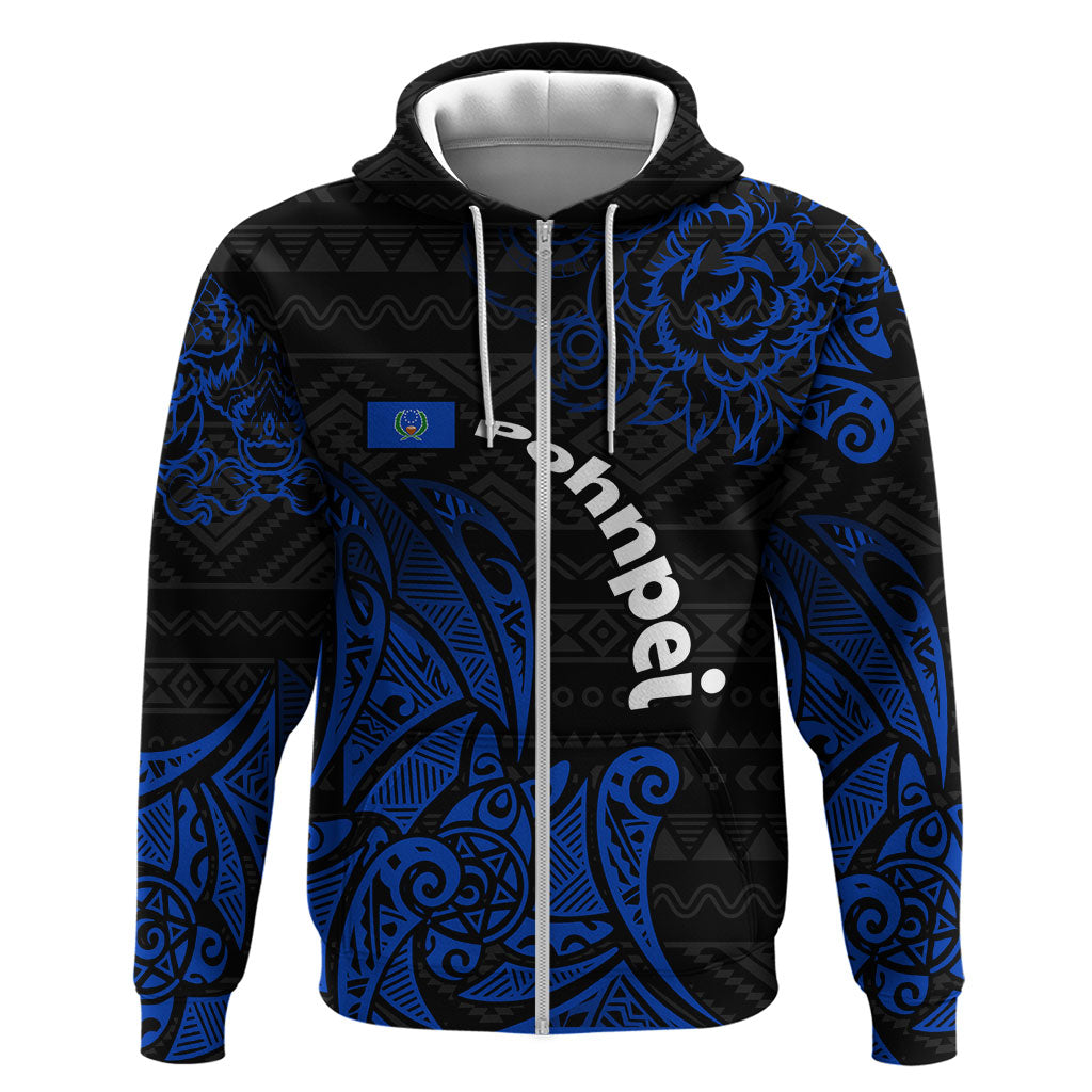 Pohnpei Federated States Of Micronesia Hoodie Polynesian Tribal Heritage Art With Blue Island Tattoo Patterns