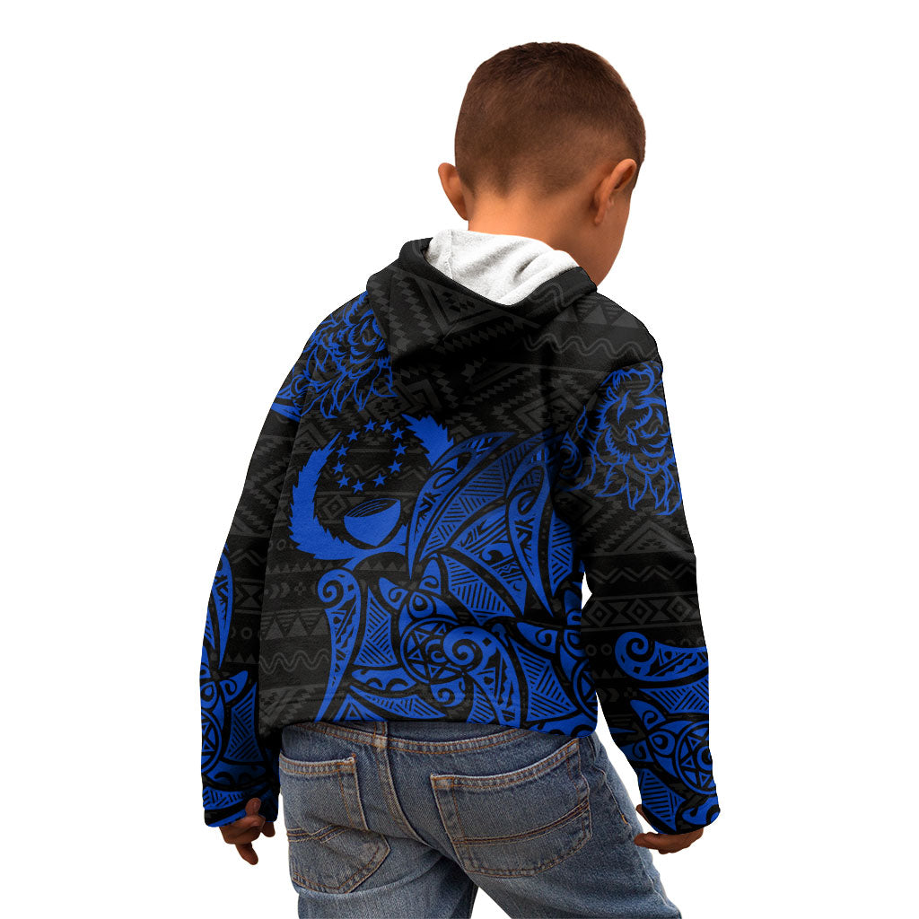 Pohnpei Federated States Of Micronesia Kid Hoodie Polynesian Tribal Heritage Art With Blue Island Tattoo Patterns