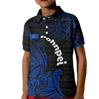 Pohnpei Federated States Of Micronesia Kid Polo Shirt Polynesian Tribal Heritage Art With Blue Island Tattoo Patterns
