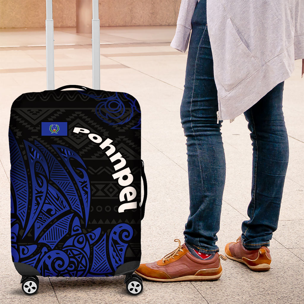 Pohnpei Federated States Of Micronesia Luggage Cover Polynesian Tribal Heritage Art With Blue Island Tattoo Patterns