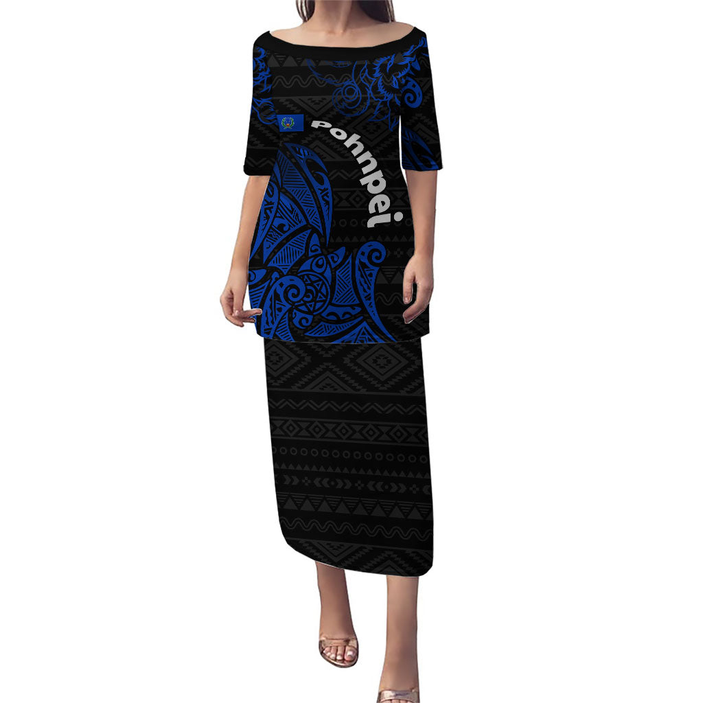 Pohnpei Federated States Of Micronesia Puletasi Polynesian Tribal Heritage Art With Blue Island Tattoo Patterns