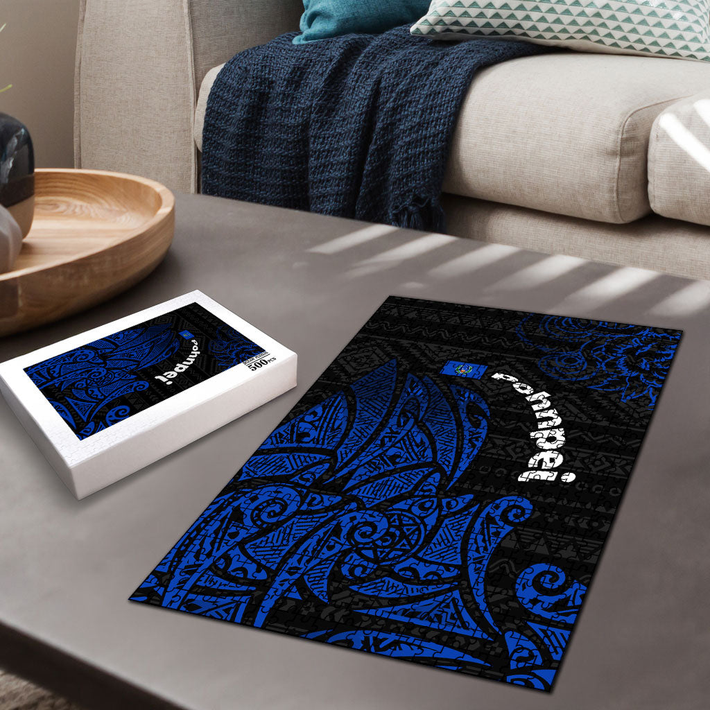 Pohnpei Federated States Of Micronesia Puzzle Polynesian Tribal Heritage Art With Blue Island Tattoo Patterns