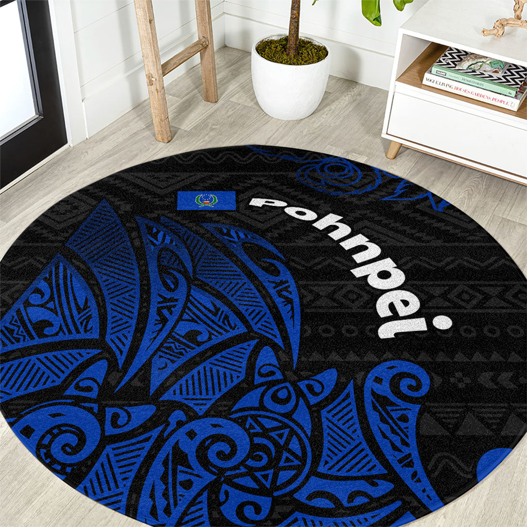 Pohnpei Federated States Of Micronesia Round Carpet Polynesian Tribal Heritage Art With Blue Island Tattoo Patterns