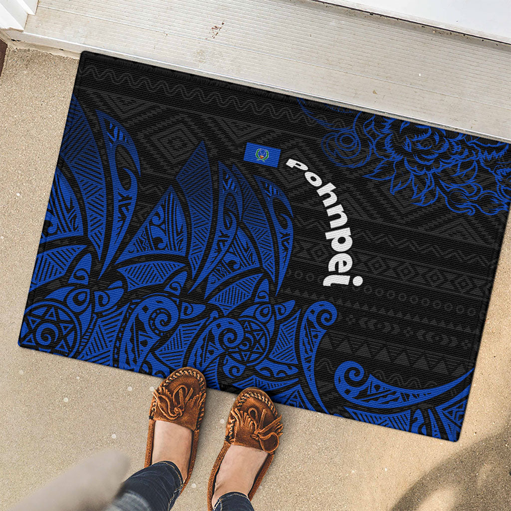 Pohnpei Federated States Of Micronesia Rubber Doormat Polynesian Tribal Heritage Art With Blue Island Tattoo Patterns