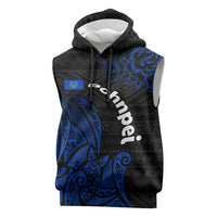 Pohnpei Federated States Of Micronesia Sleeveless Hoodie Polynesian Tribal Heritage Art With Blue Island Tattoo Patterns
