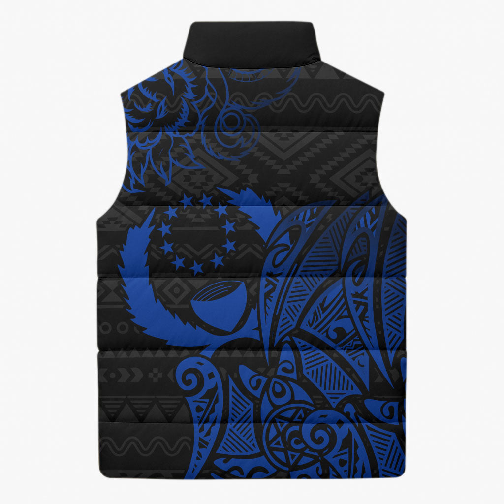 Pohnpei Federated States Of Micronesia Sleeveless Puffer Jacket Polynesian Tribal Heritage Art With Blue Island Tattoo Patterns