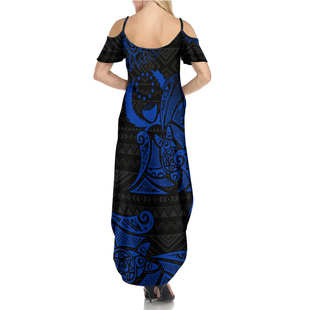 Pohnpei Federated States Of Micronesia Summer Maxi Dress Polynesian Tribal Heritage Art With Blue Island Tattoo Patterns