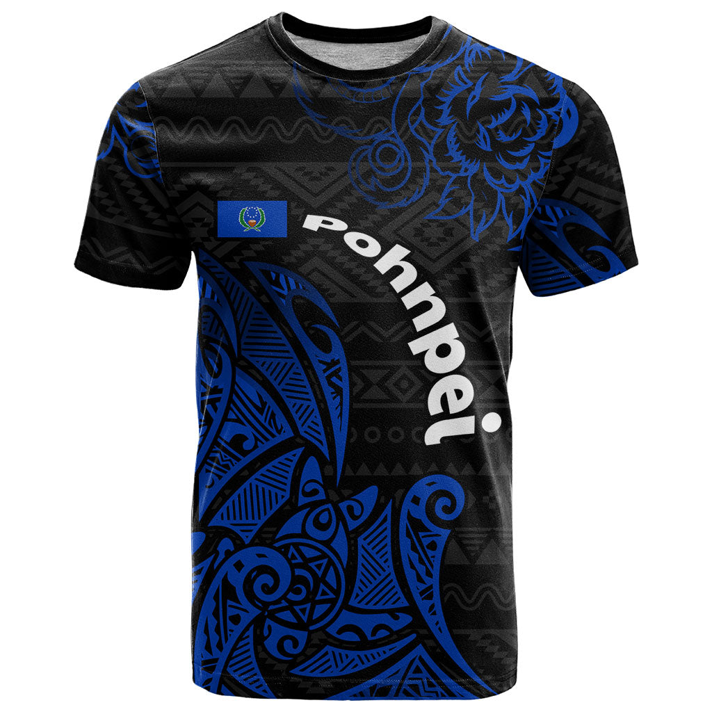 Pohnpei Federated States Of Micronesia T Shirt Polynesian Tribal Heritage Art With Blue Island Tattoo Patterns