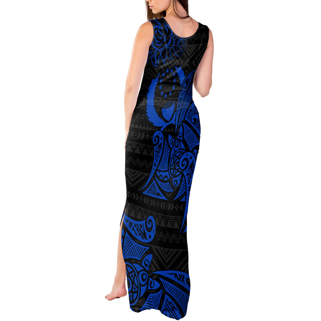 Pohnpei Federated States Of Micronesia Tank Maxi Dress Polynesian Tribal Heritage Art With Blue Island Tattoo Patterns