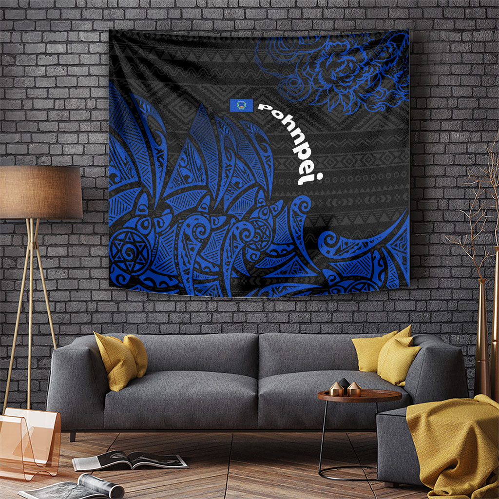 Pohnpei Federated States Of Micronesia Tapestry Polynesian Tribal Heritage Art With Blue Island Tattoo Patterns