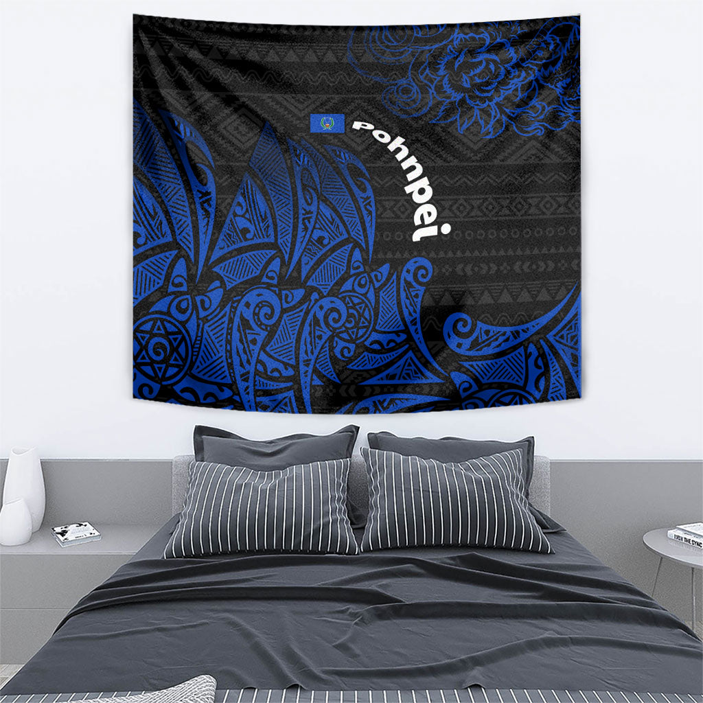 Pohnpei Federated States Of Micronesia Tapestry Polynesian Tribal Heritage Art With Blue Island Tattoo Patterns