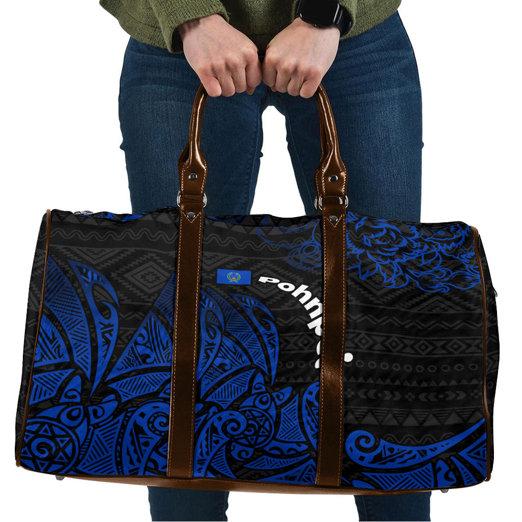 Pohnpei Federated States Of Micronesia Travel Bag Polynesian Tribal Heritage Art With Blue Island Tattoo Patterns