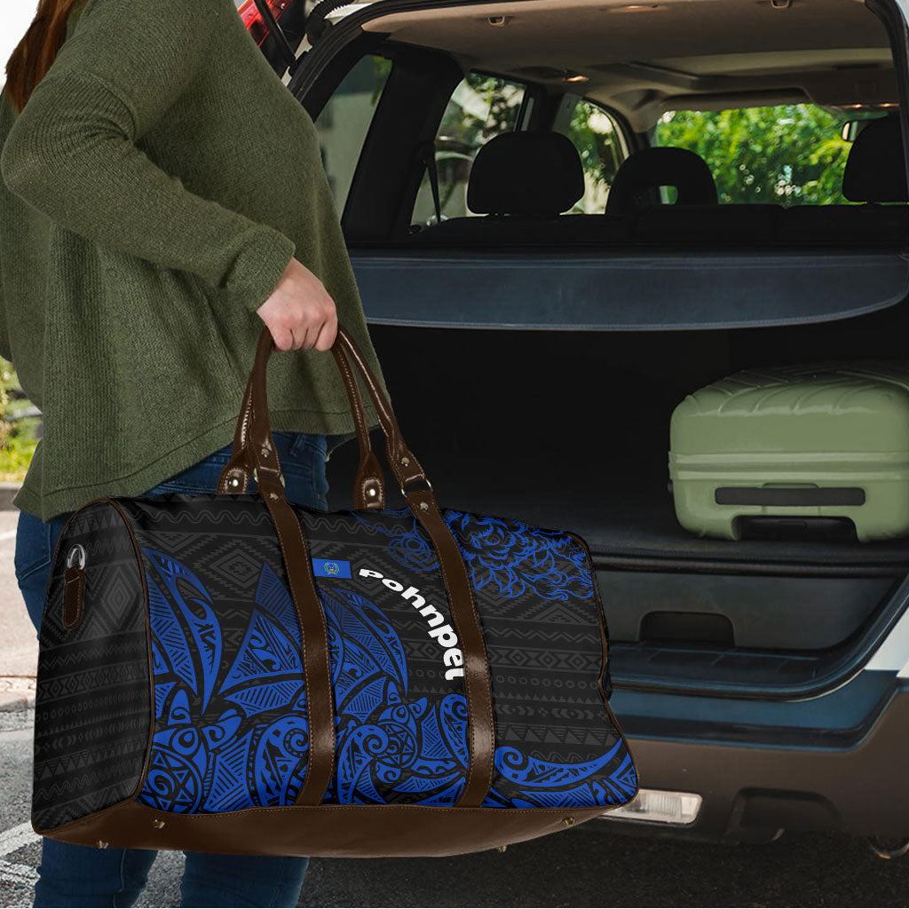 Pohnpei Federated States Of Micronesia Travel Bag Polynesian Tribal Heritage Art With Blue Island Tattoo Patterns