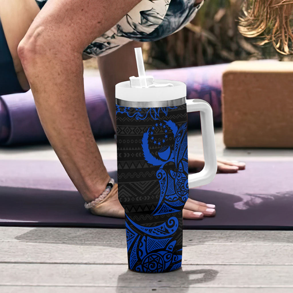 Pohnpei Federated States Of Micronesia Tumbler With Handle Polynesian Tribal Heritage Art With Blue Island Tattoo Patterns